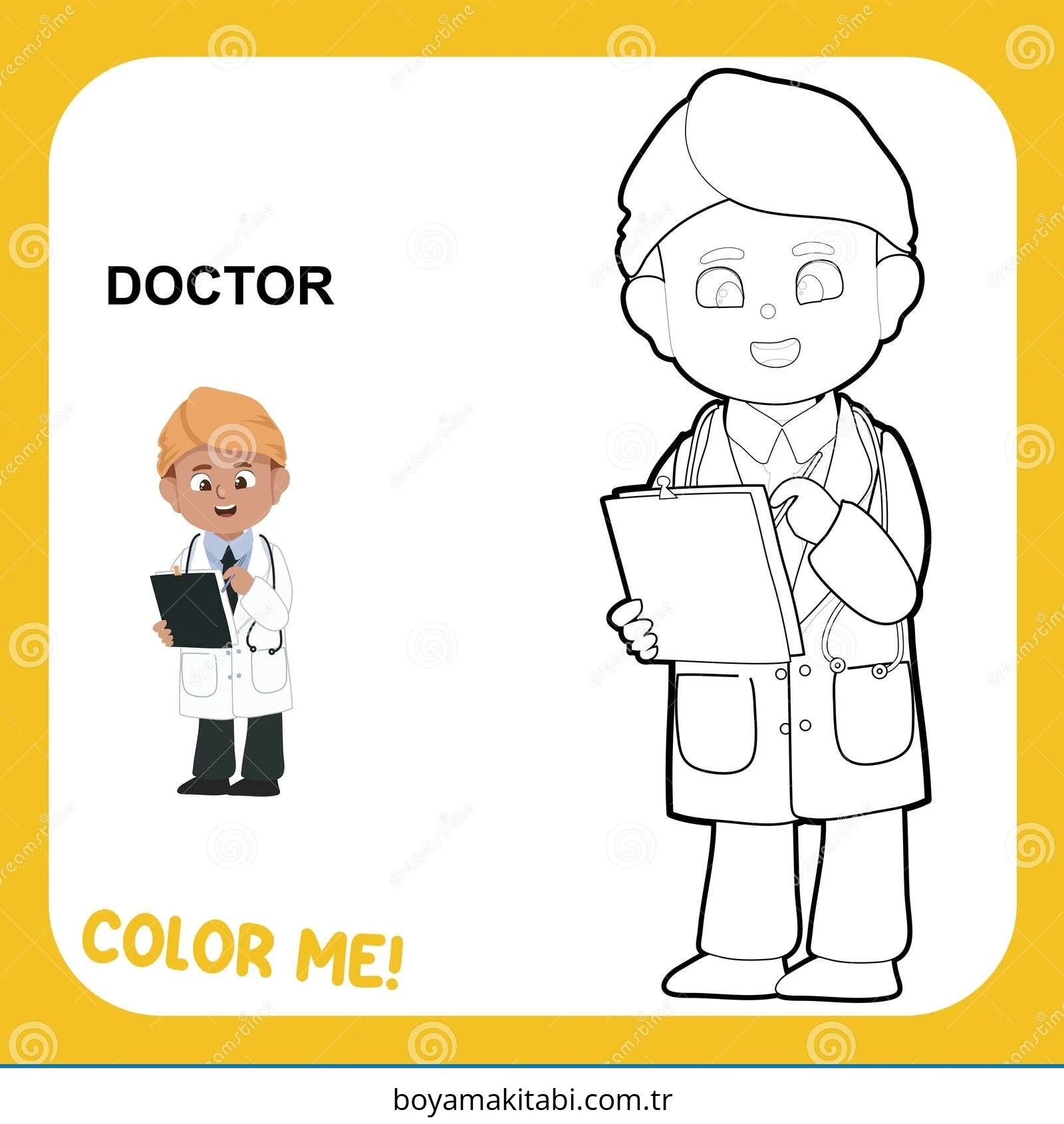 Doktor boyama sayfası – basit çizim, kolay boyama