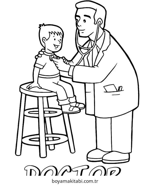 Doktor boyama sayfası – okul öncesi, evde etkinlik