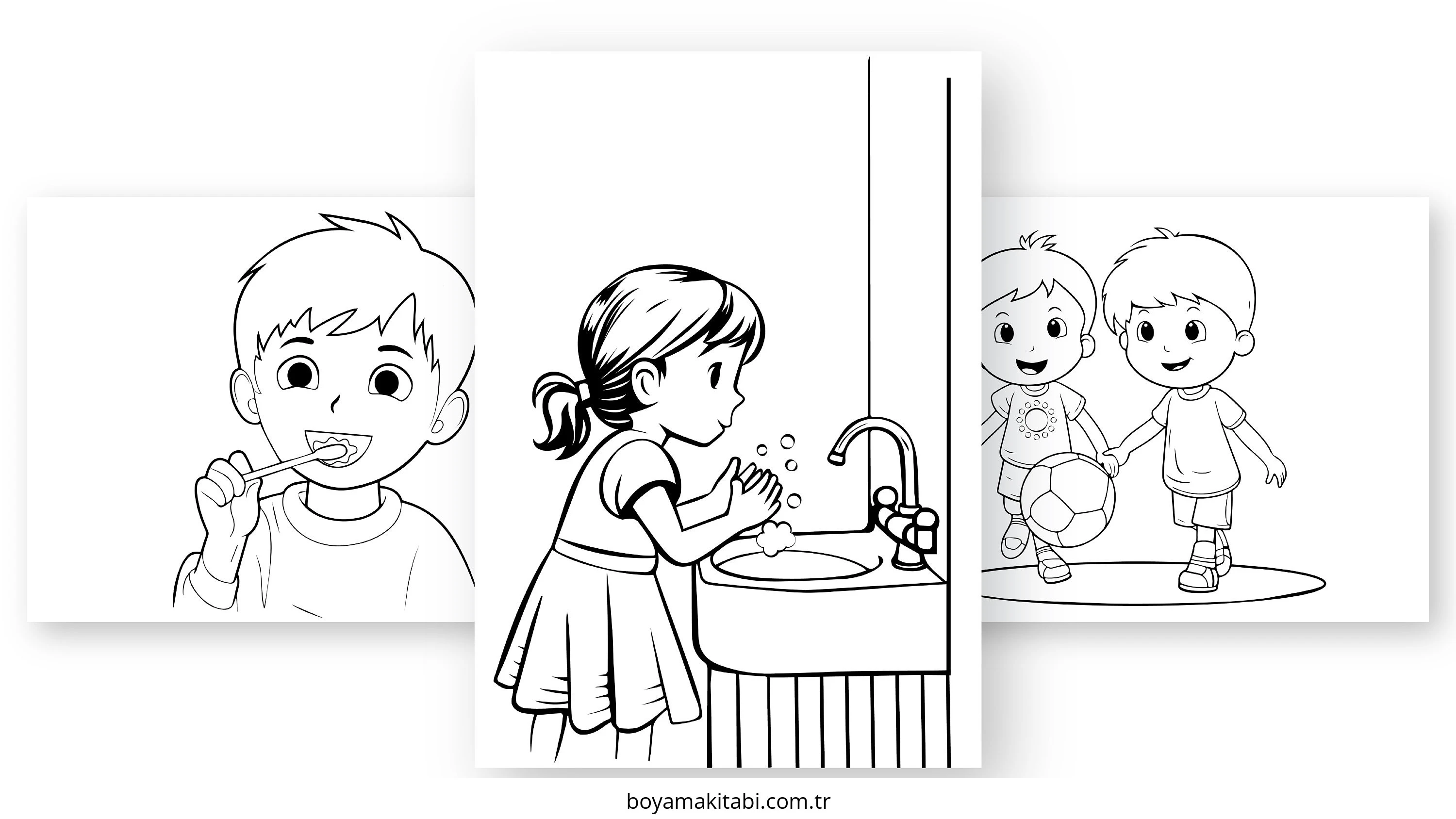 Sağlıklı Alışkanlıklar boyama sayfası – renkli çizimler, okul öncesi