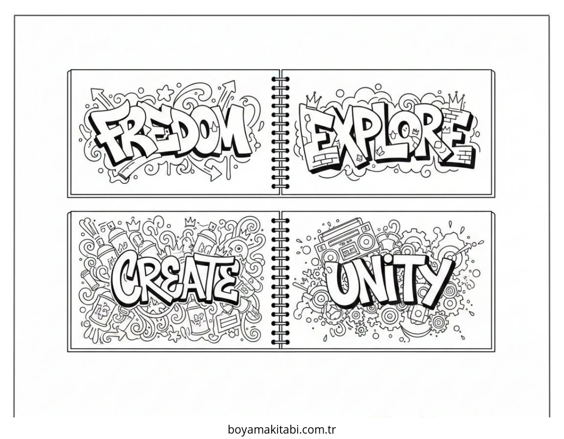 Grafiti boyama sayfası – ücretsiz yazdır, boyama etkinliği