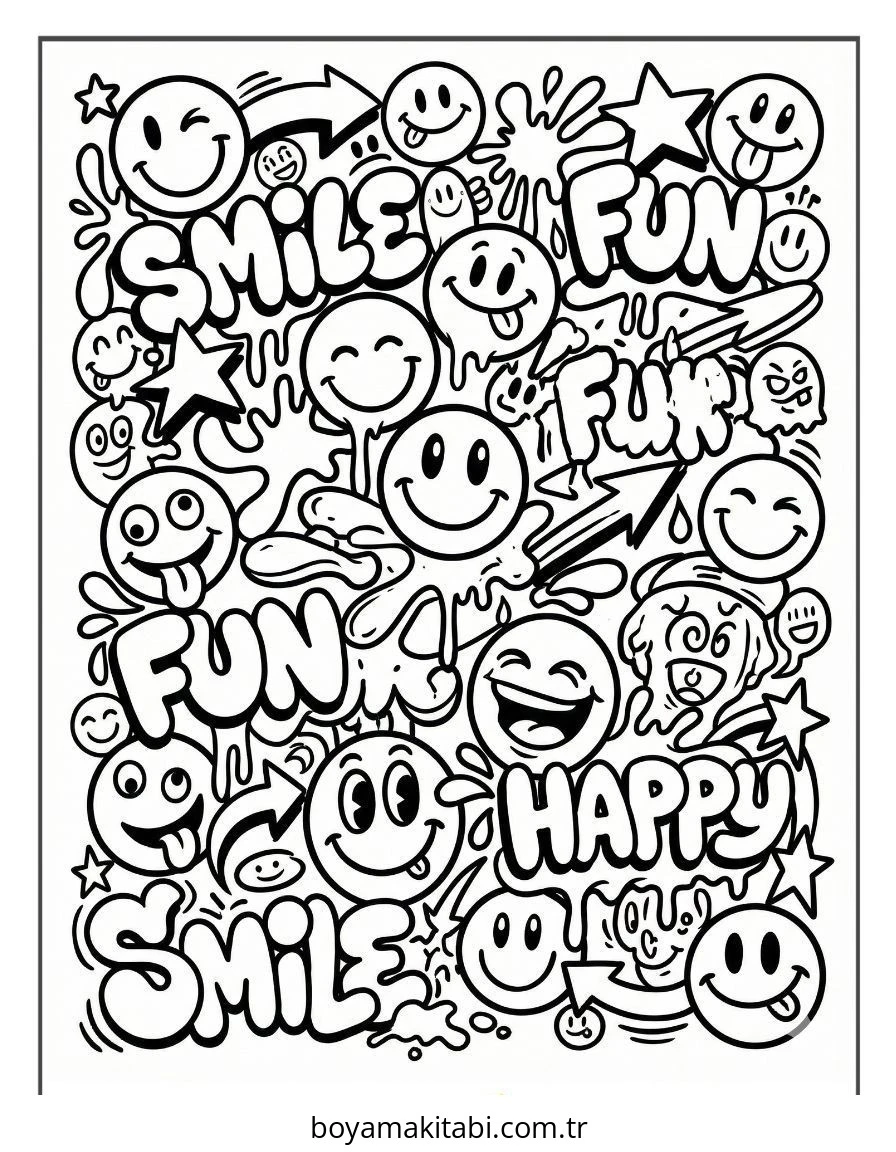 Grafiti boyama sayfası – PDF indir, sevimli karakter
