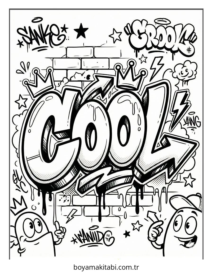 Grafiti boyama sayfası – boyama çalışması, yaratıcılığı geliştirir