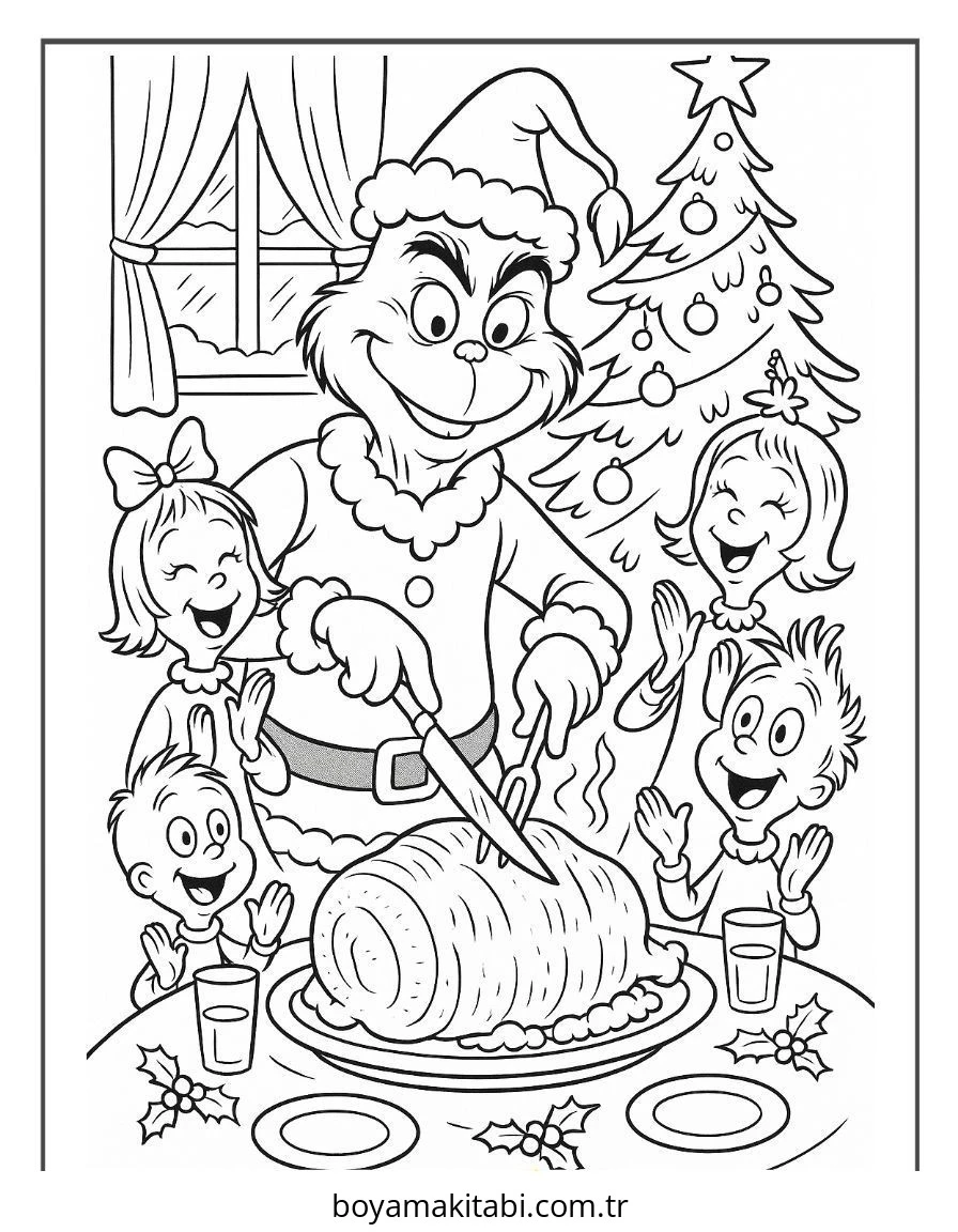Grinch boyama sayfası #13 – sevimli karakter, sanatsal çalışma
