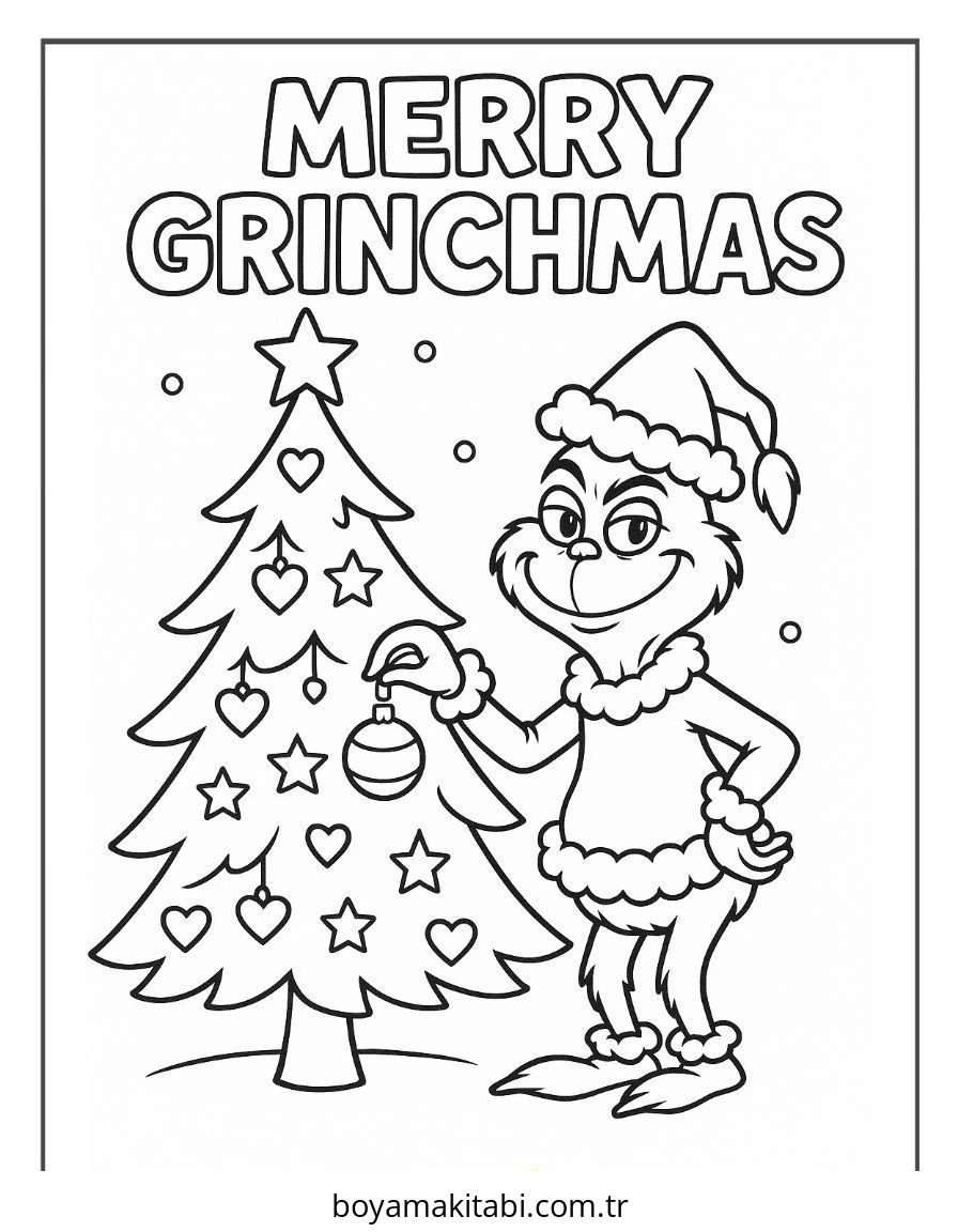 Grinch boyama sayfası #14 – çizgi film temalı, basit çizim