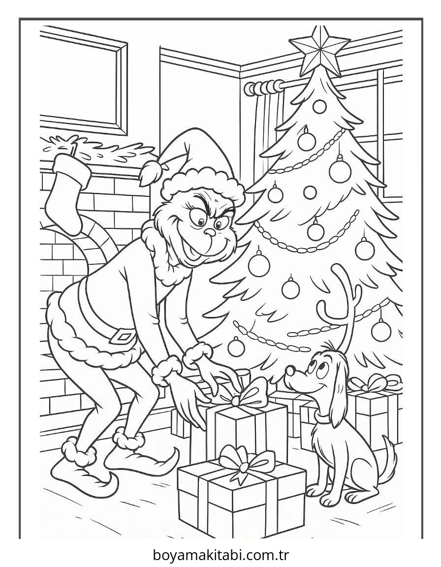 Grinch boyama sayfası – eğlenceli etkinlik, el becerilerini geliştirir