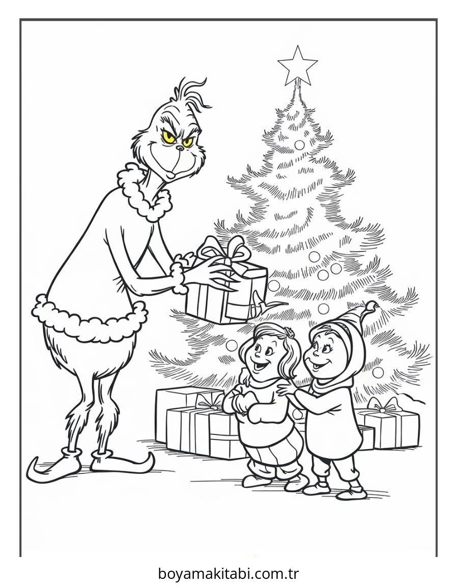 Grinch boyama sayfası – sevimli karakter, sanatsal çalışma