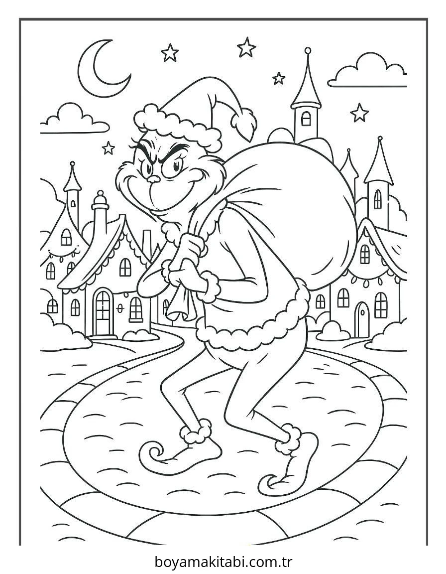 Grinch boyama sayfası – keyifli zaman, renkli çizimler
