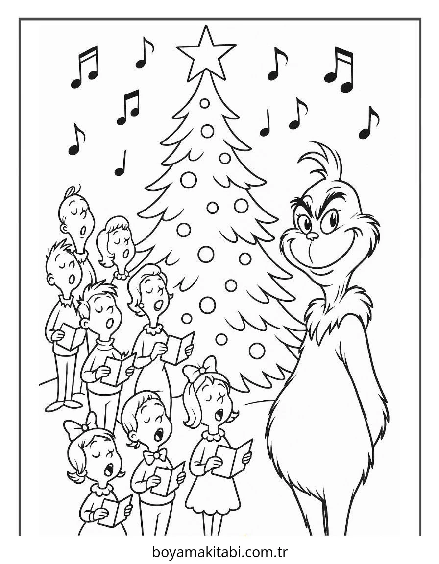 Grinch boyama sayfası – PDF indir, sevimli karakter