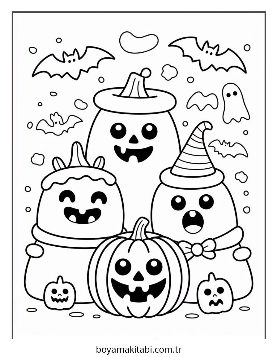 Halloween boyama sayfası – sevimli karakter, sanatsal çalışma