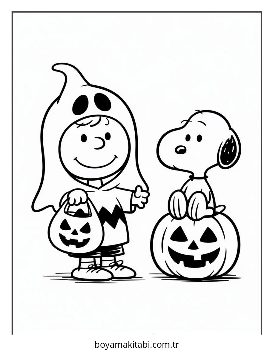 Halloween boyama sayfası – PDF indir, sevimli karakter