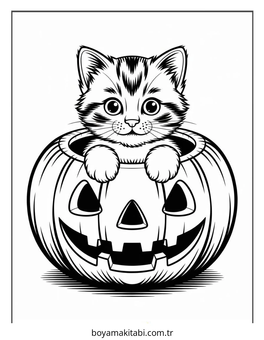 Halloween boyama sayfası – PDF indir, sevimli karakter