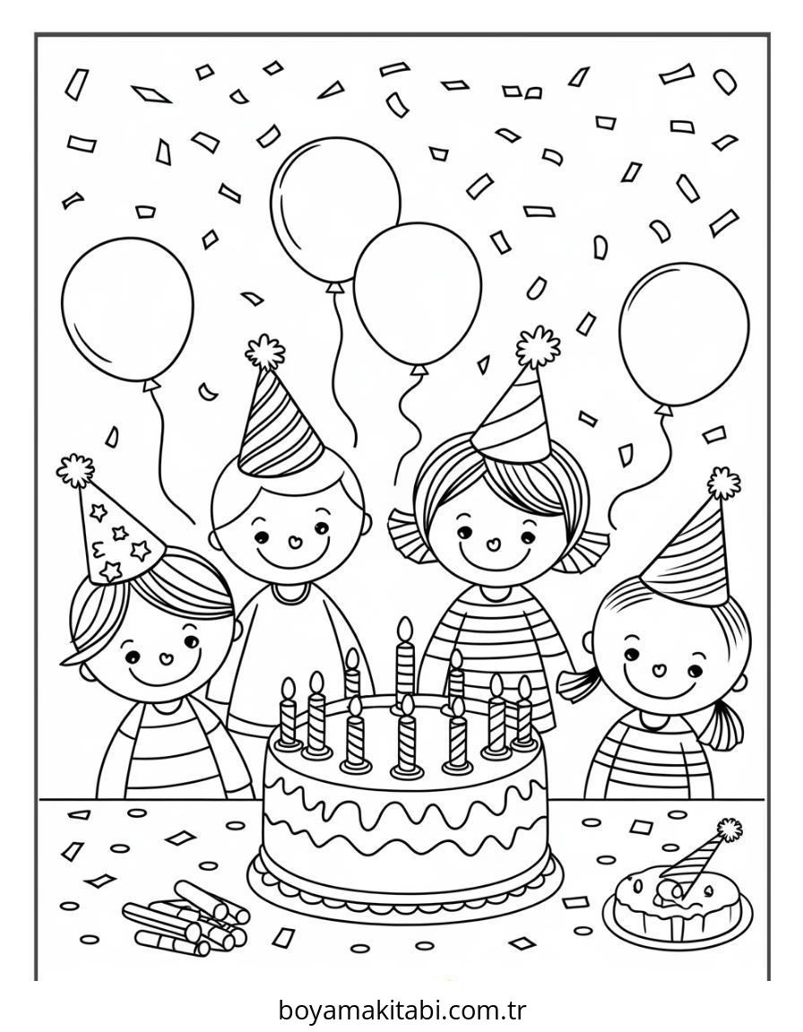 Doğumgünü boyama sayfası #63 – keyifli zaman, renkli çizimler
