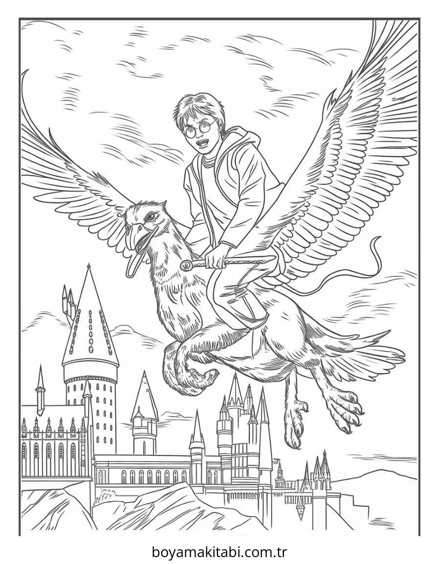 Harry Potter boyama sayfası – sevimli karakter, sanatsal çalışma