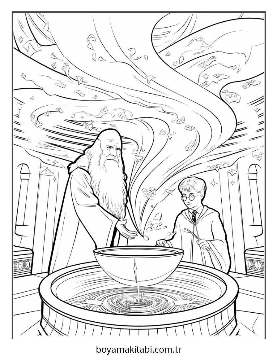 Harry Potter boyama sayfası – çocuk aktivitesi, PDF indir