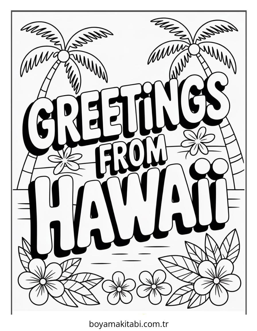 Hawaii boyama sayfası – sevimli karakter, sanatsal çalışma