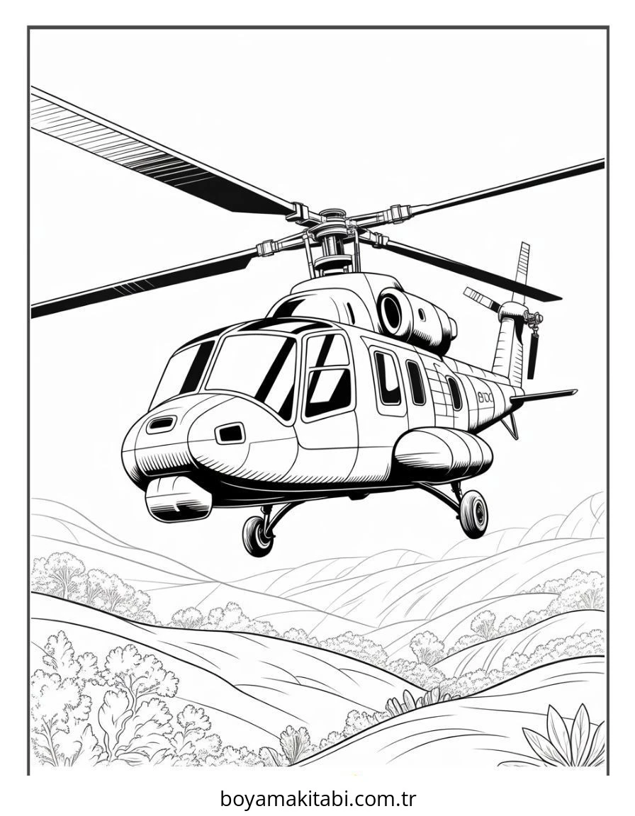 Helikopter boyama sayfası – boyama çalışması, yaratıcılığı geliştirir