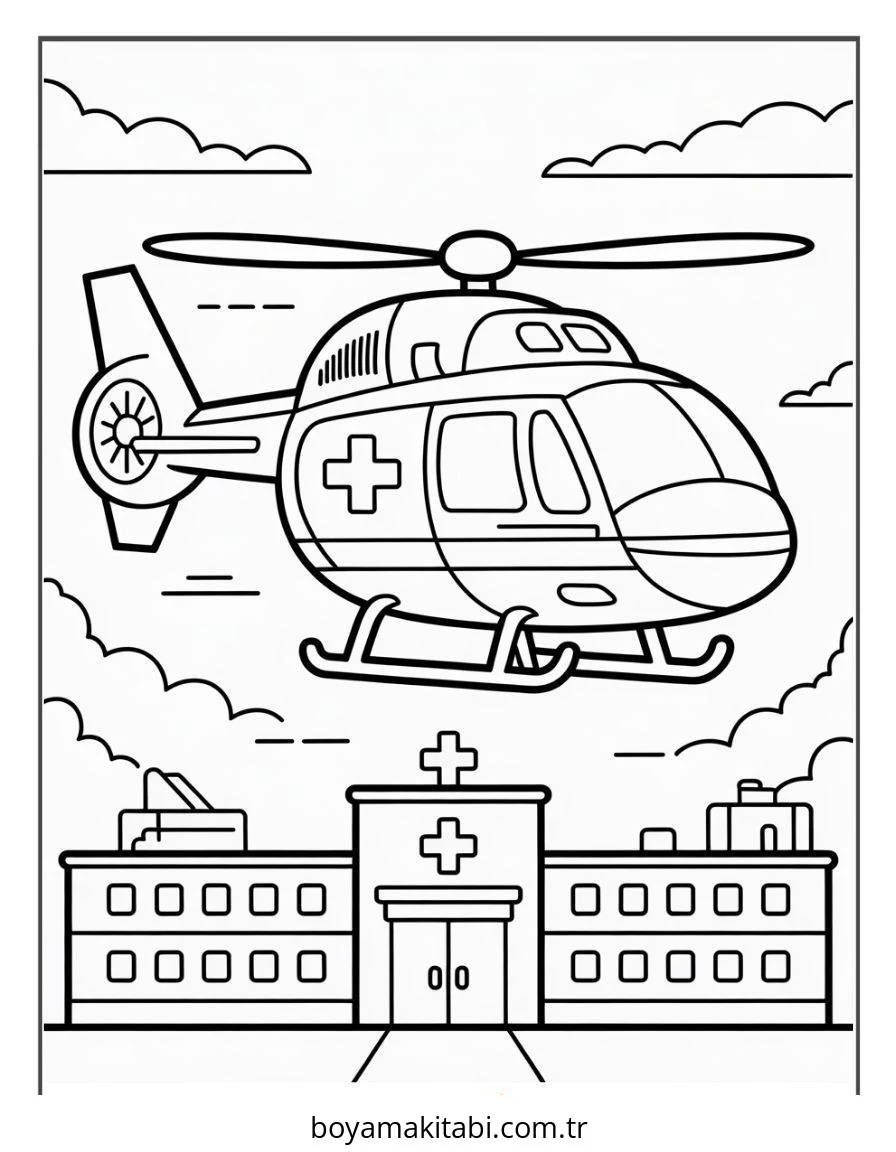 Helikopter boyama sayfası – çocuklar için, çizgi film temalı