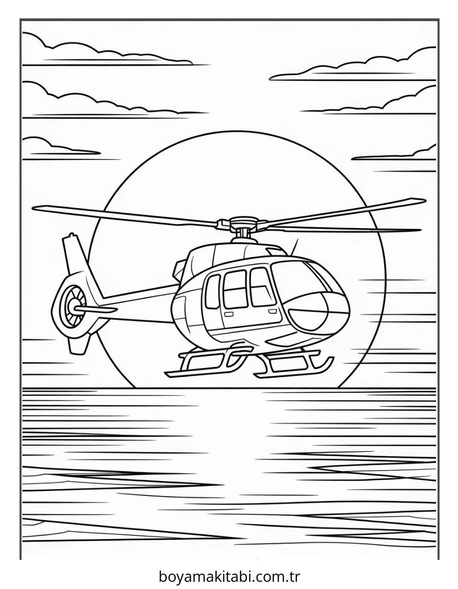 Helikopter boyama sayfası – eğlenceli etkinlik, el becerilerini geliştirir