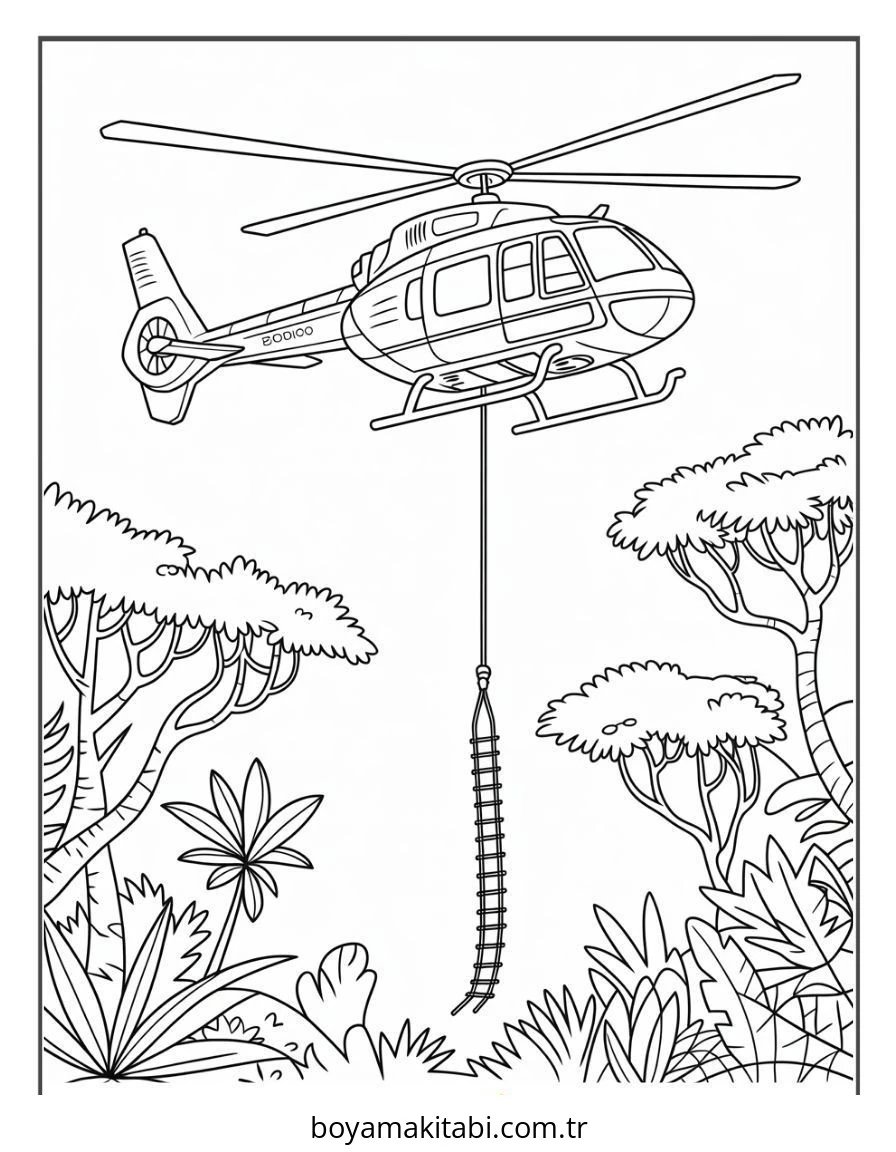 Helikopter boyama sayfası – okul öncesi, evde etkinlik