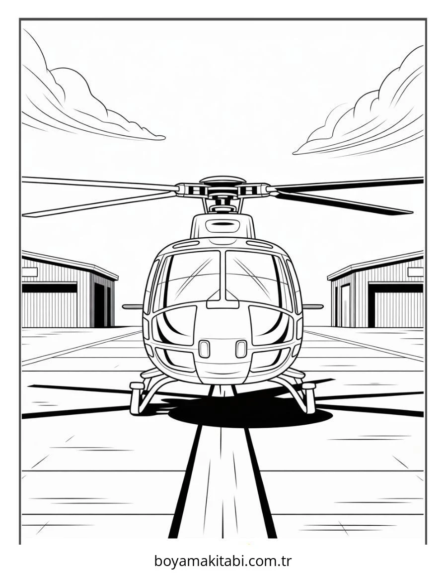 Helikopter boyama sayfası – sevimli karakter, sanatsal çalışma