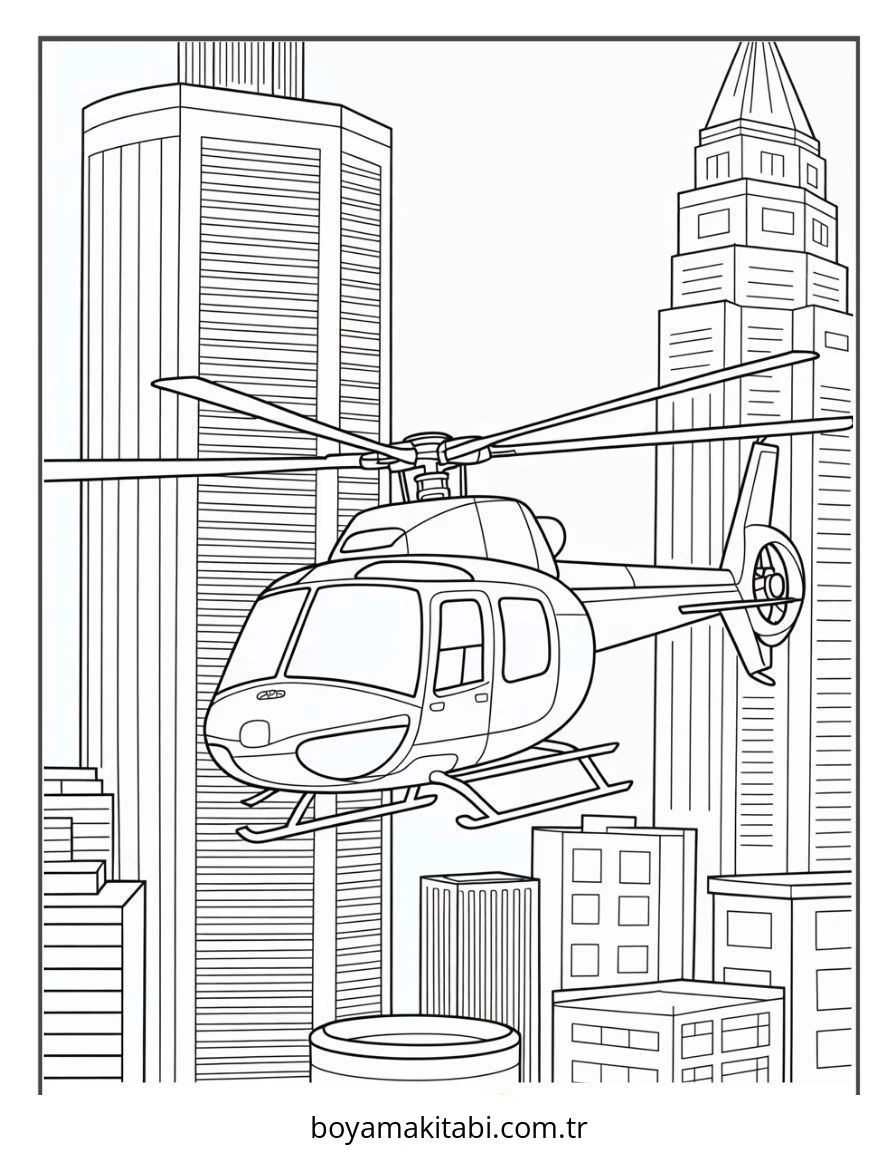 Helikopter boyama sayfası – keyifli zaman, renkli çizimler