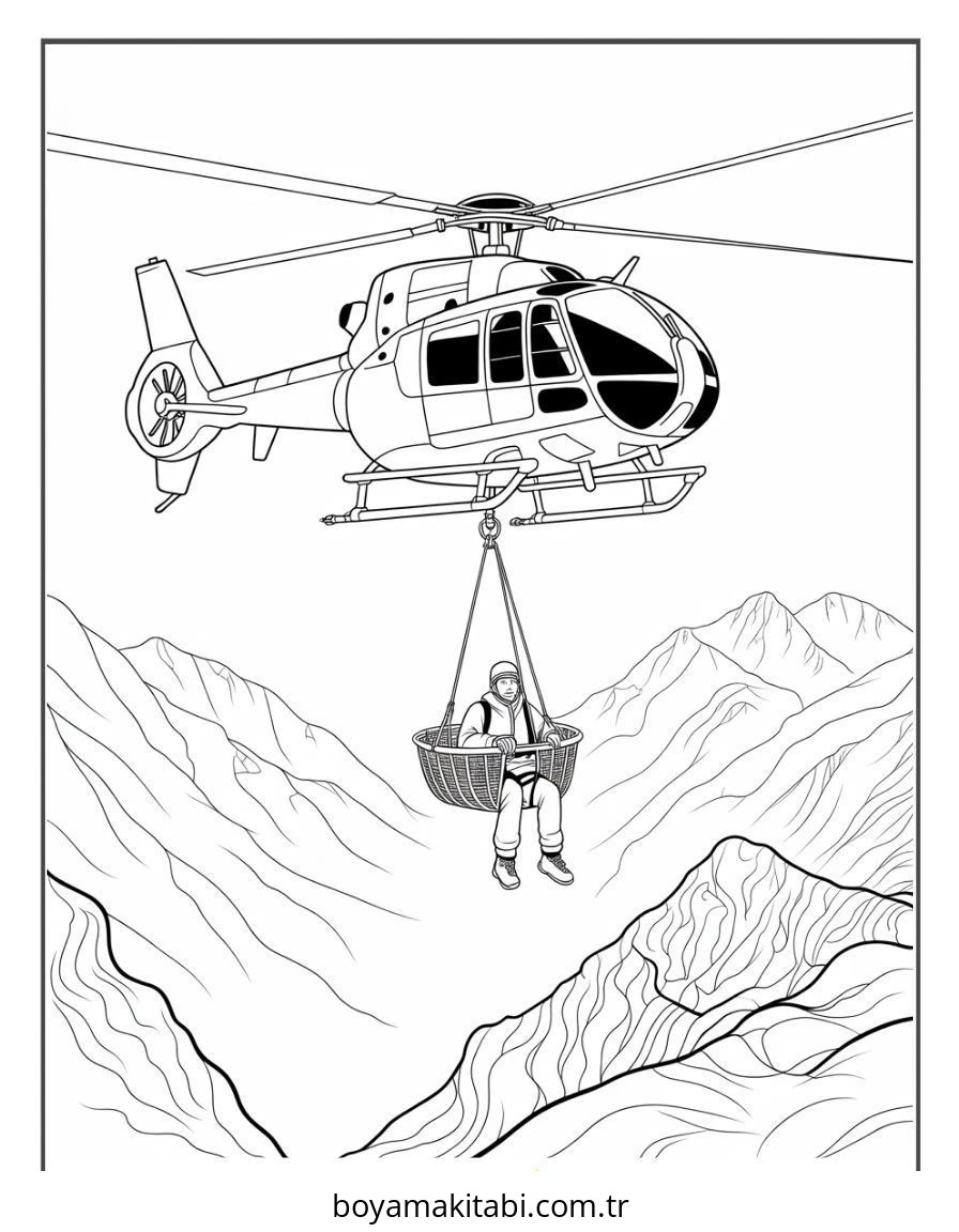 Helikopter boyama sayfası – basit çizim, kolay boyama