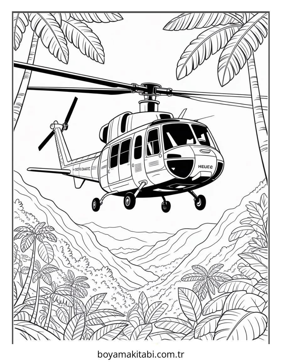 Helikopter boyama sayfası – çocuklar için, çizgi film temalı