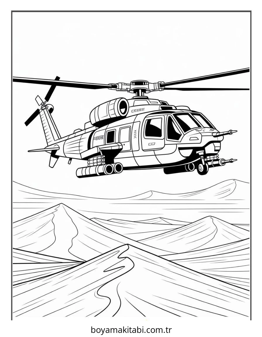 Helikopter boyama sayfası – kolay boyama, eğitici aktivite