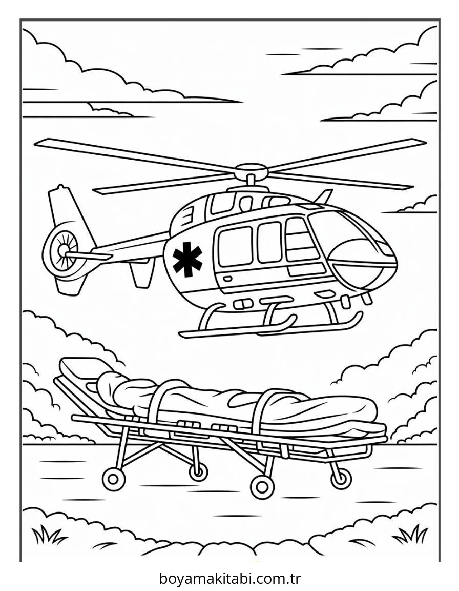 Helikopter boyama sayfası – eğlenceli etkinlik, el becerilerini geliştirir