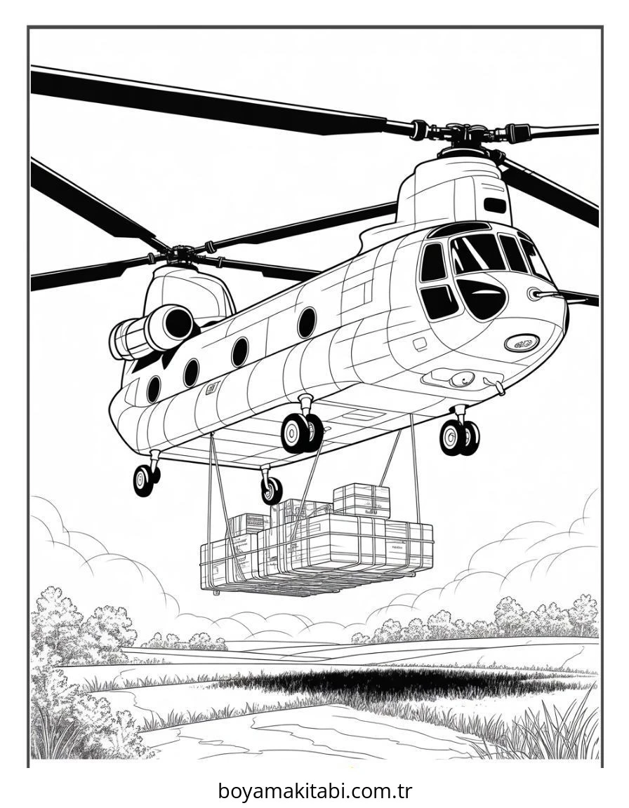 Helikopter boyama sayfası – el becerilerini geliştirir, boyama çalışması