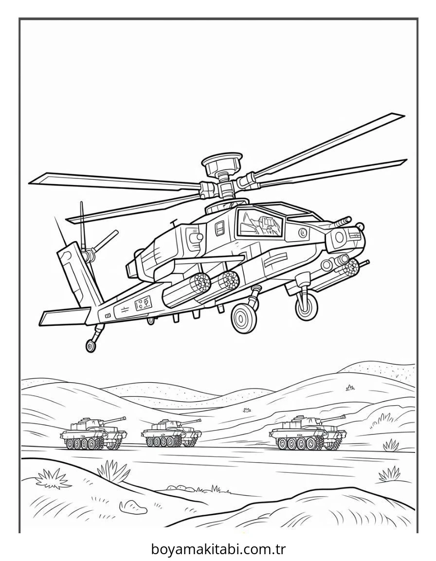 Helikopter boyama sayfası – evde etkinlik, ücretsiz yazdır