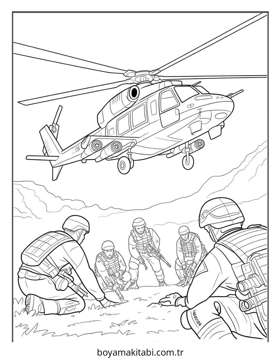 Helikopter boyama sayfası – sanatsal çalışma, çocuklar için