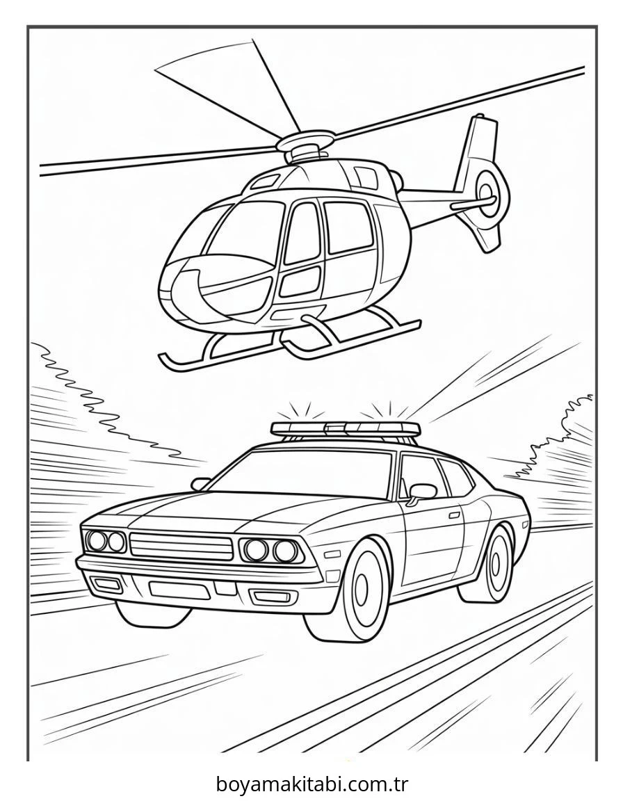 Helikopter boyama sayfası – basit çizim, kolay boyama