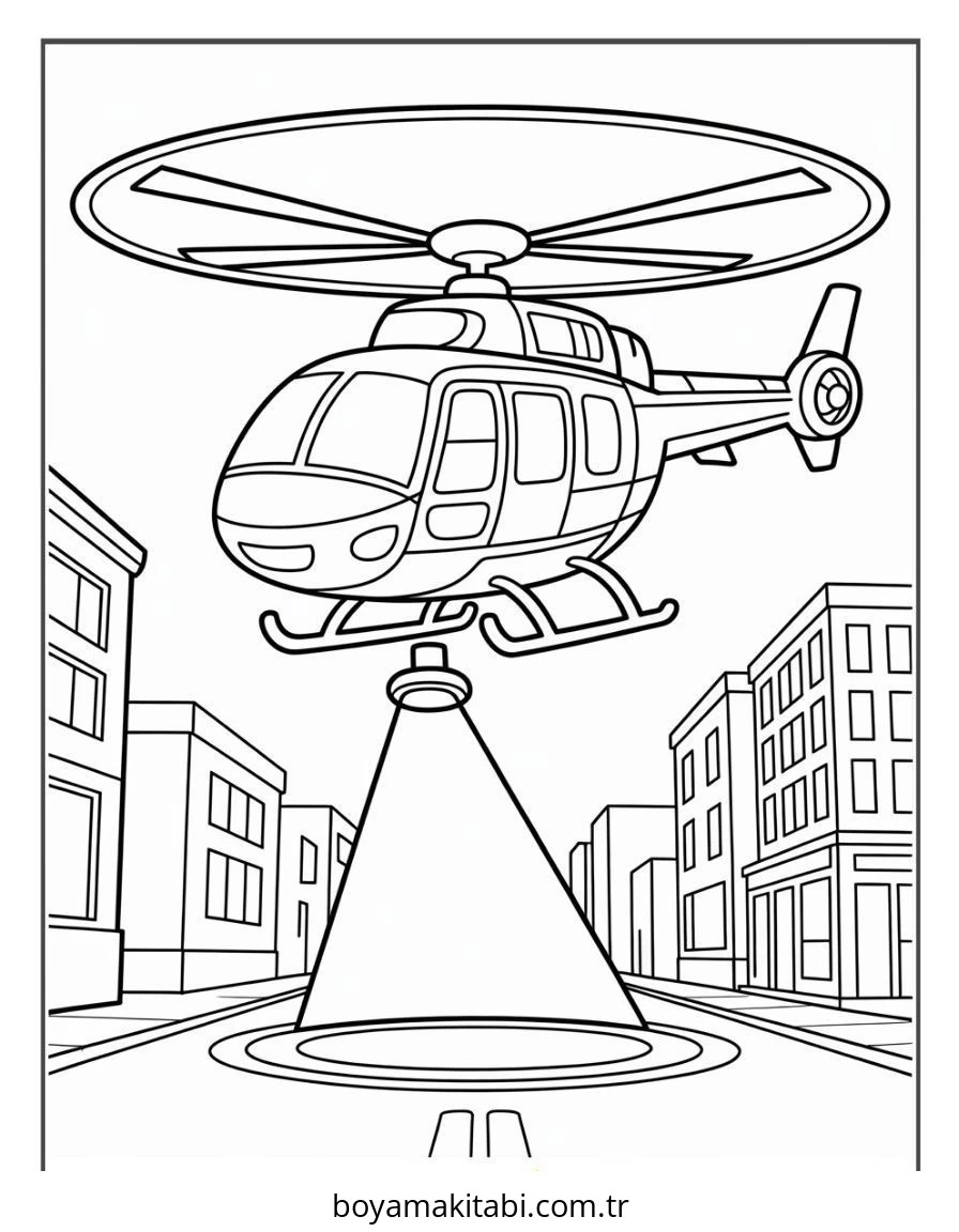 Helikopter boyama sayfası – renkli çizimler, okul öncesi