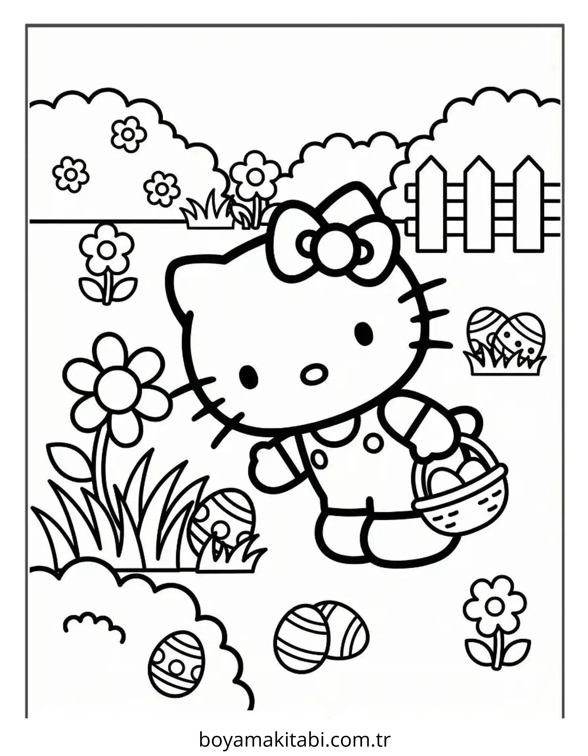 Hello Kitty boyama sayfası – sevimli karakter, sanatsal çalışma