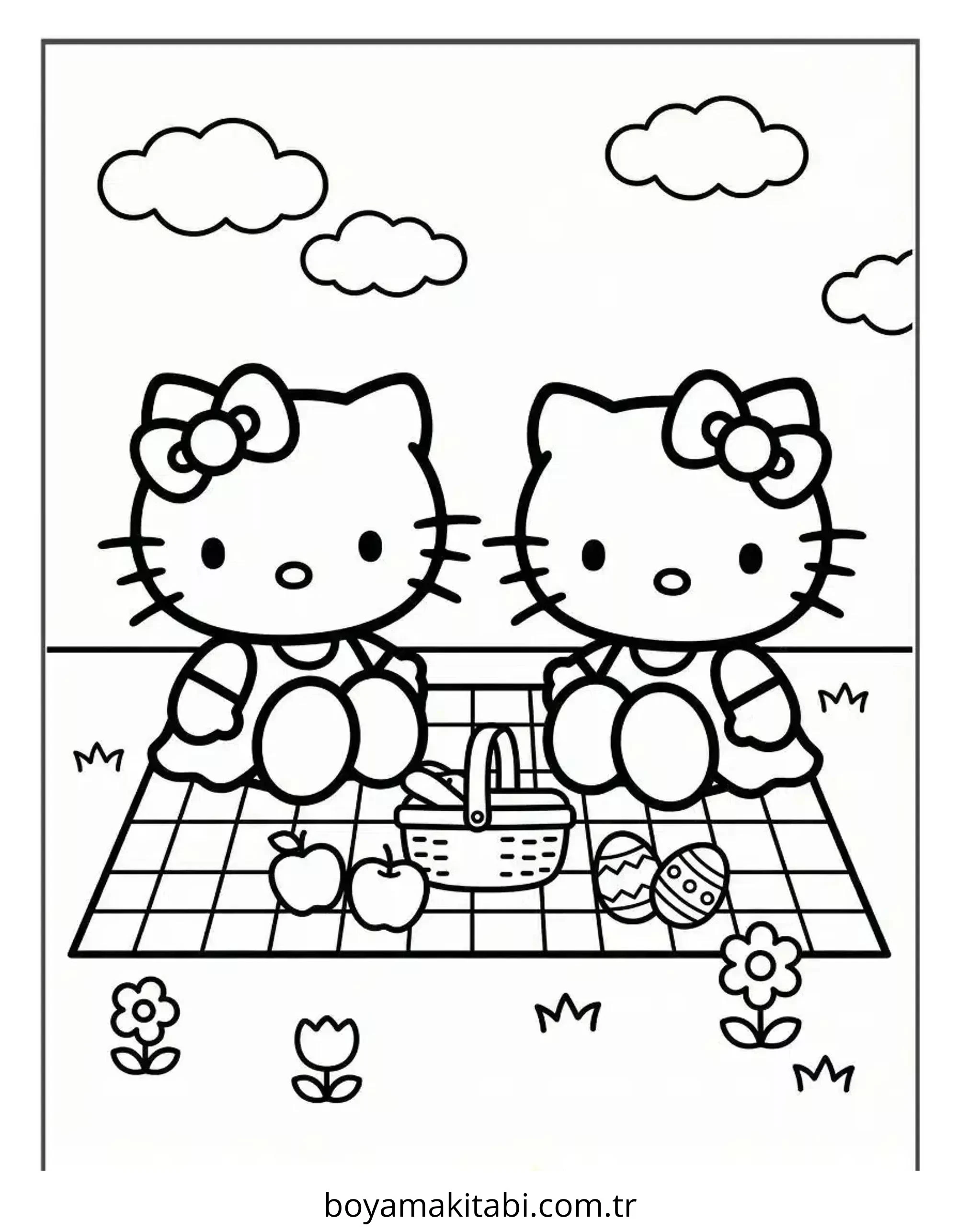 Hello Kitty boyama sayfası – çizgi film temalı, basit çizim
