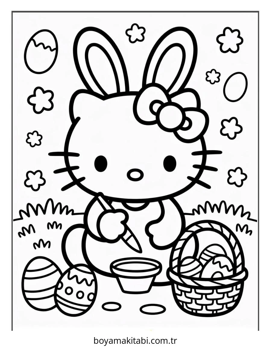 Hello Kitty boyama sayfası – çocuk aktivitesi, PDF indir
