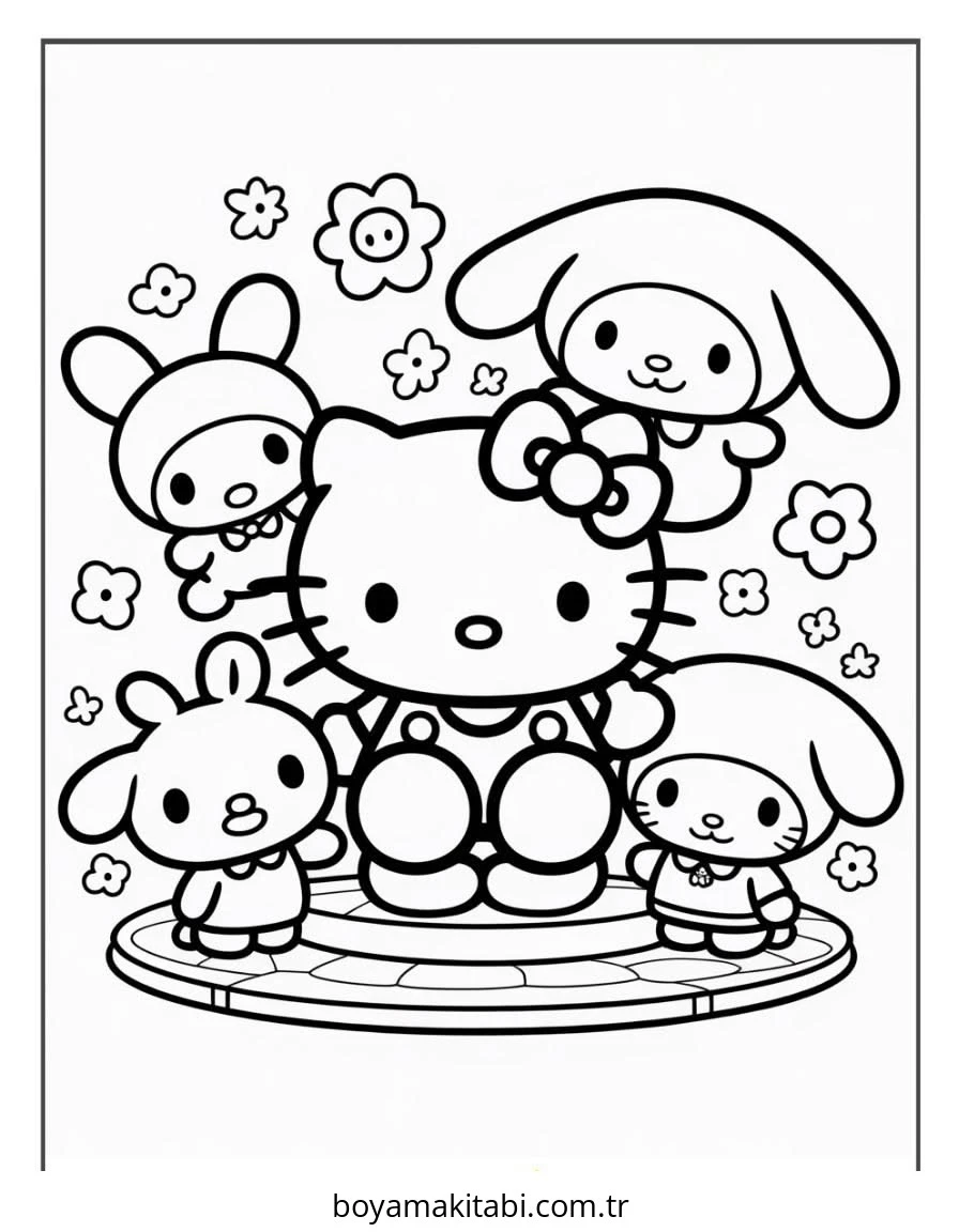 Hello Kitty boyama sayfası – sanatsal çalışma, çocuklar için