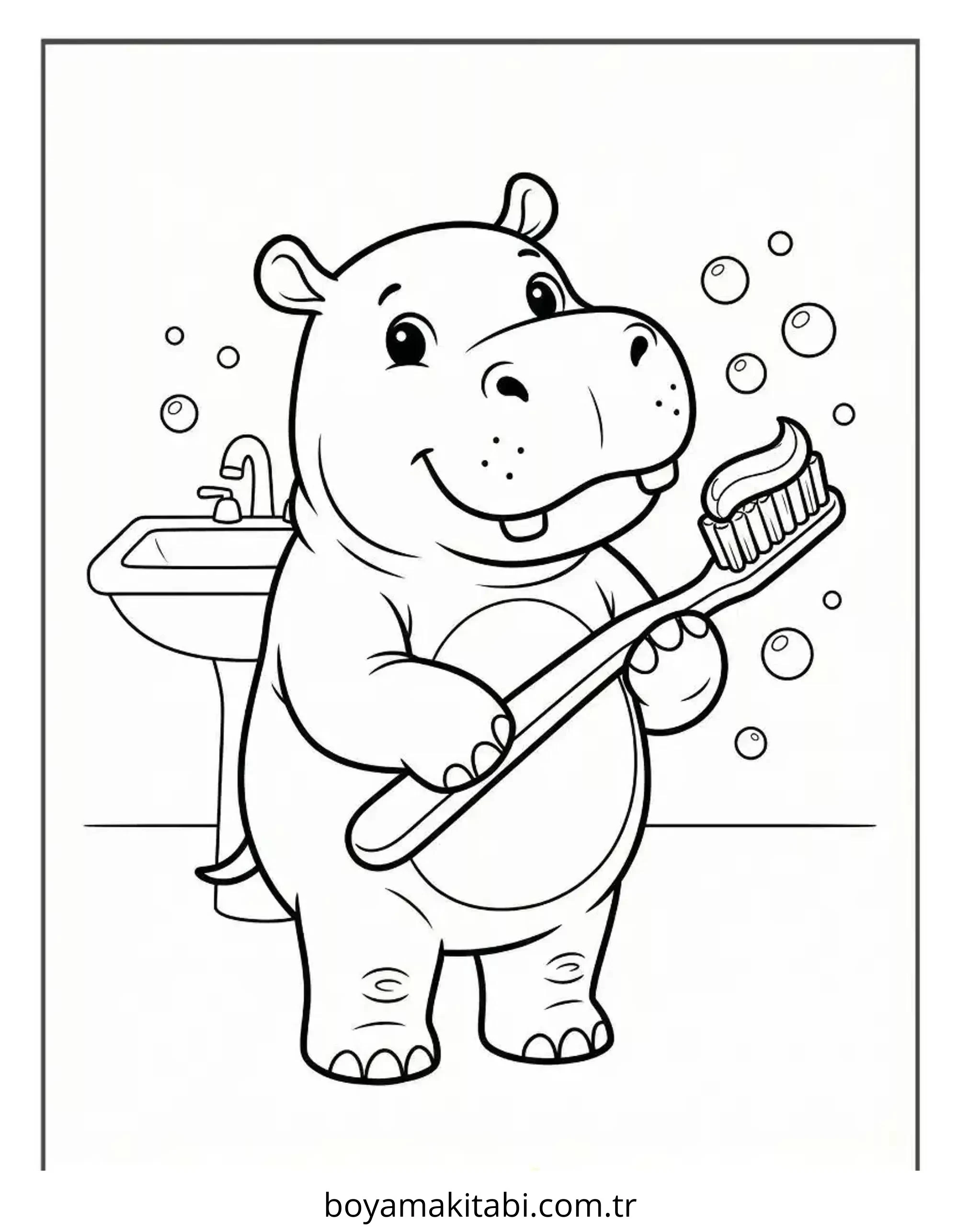 Su Aygırı boyama sayfası – PDF indir, sevimli karakter