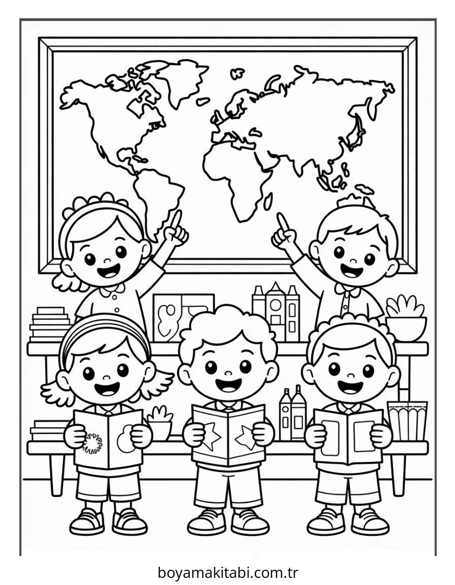 İspanyol boyama sayfası – renkli çizimler, okul öncesi