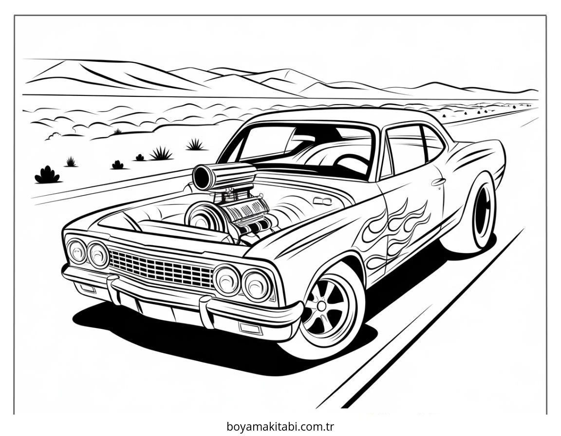 Hot Wheels boyama sayfası #112 – mürekkep tasarrufu sağlar, PDF indir