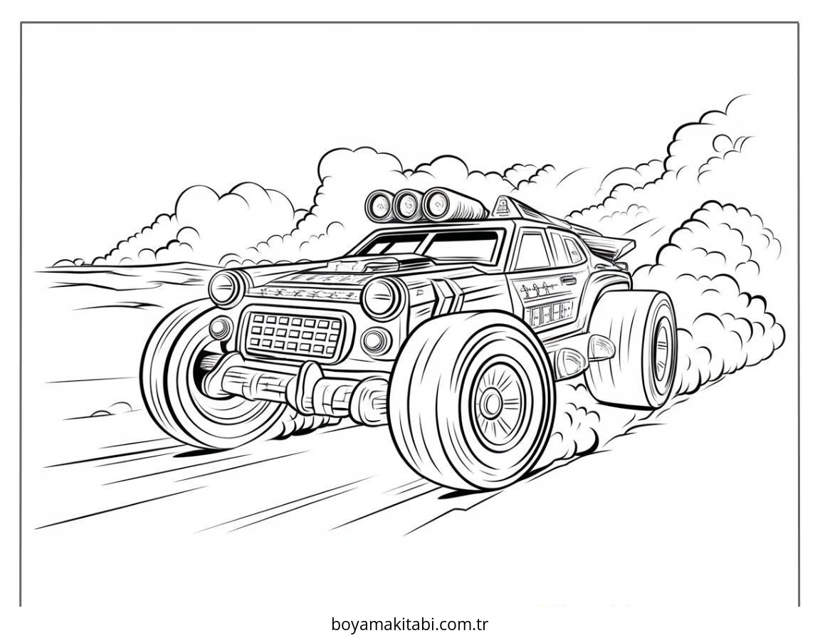 Hot Wheels boyama sayfası #113 – tamamen ücretsiz, çocuklar için