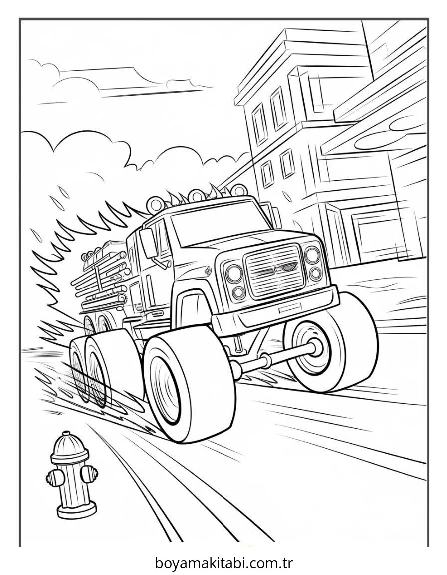 Hot Wheels boyama sayfası – çocuk aktivitesi, PDF indir