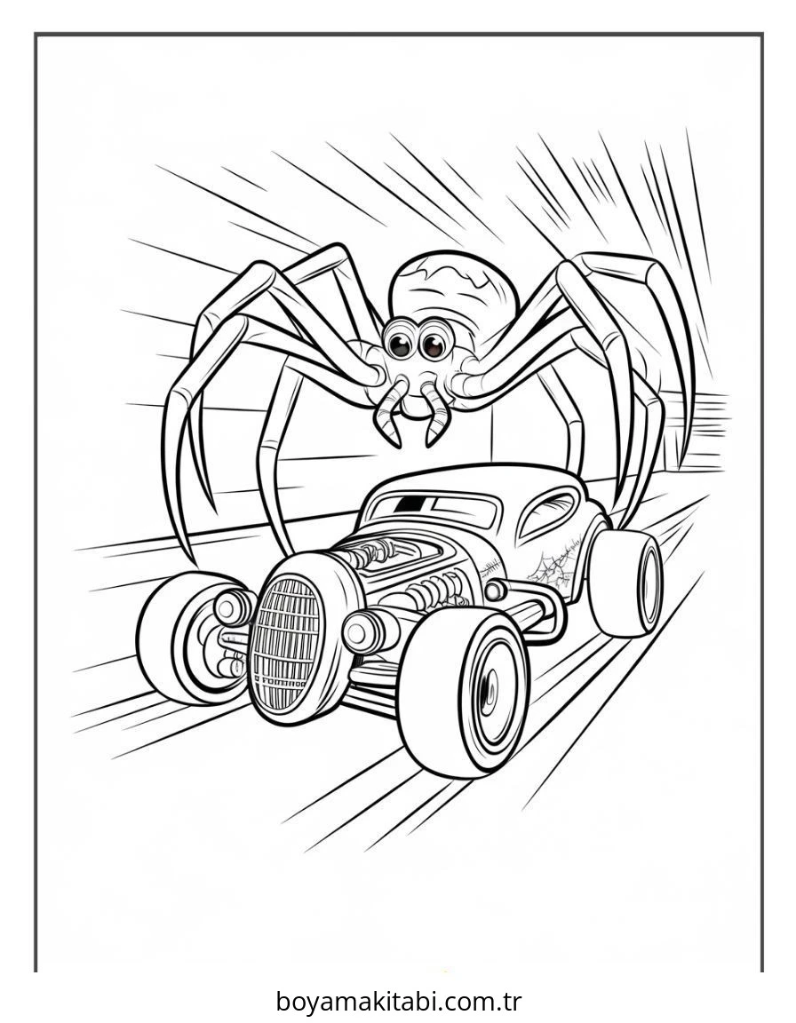 Hot Wheels boyama sayfası – renkli çizimler, okul öncesi