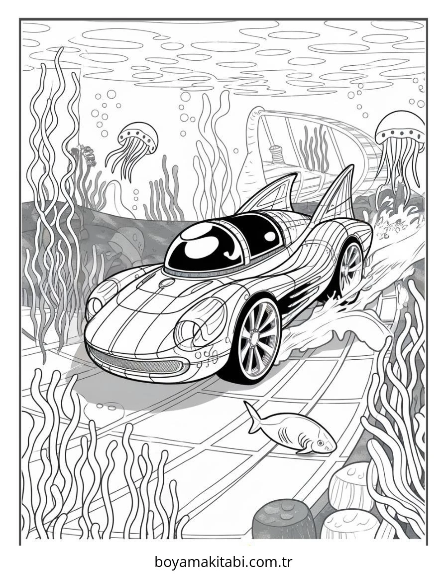 Hot Wheels boyama sayfası – kolay boyama, eğitici aktivite