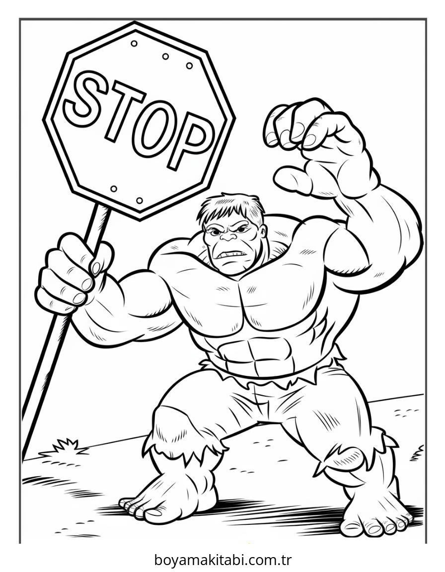Hulk boyama sayfası – basit çizim, kolay boyama