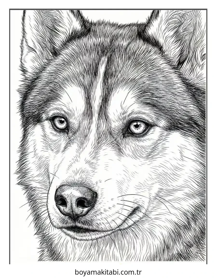 Husky boyama sayfası – çocuk aktivitesi, PDF indir
