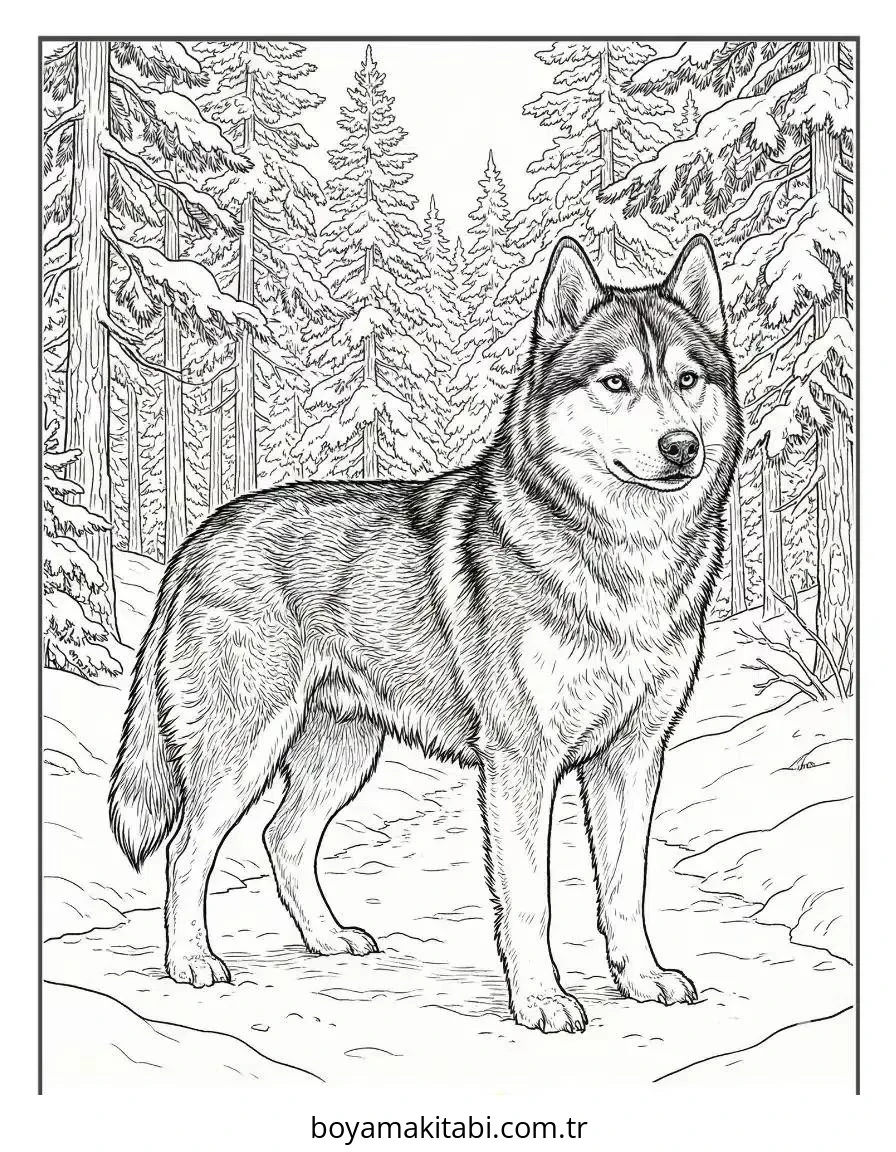 Husky boyama sayfası – çocuklar için, çizgi film temalı
