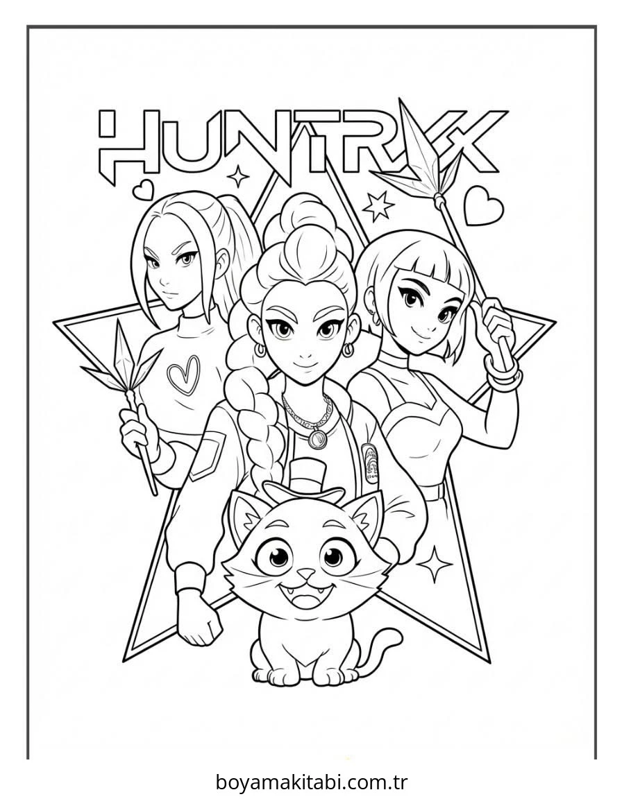 Huntrix boyama sayfası – ücretsiz yazdır, boyama etkinliği