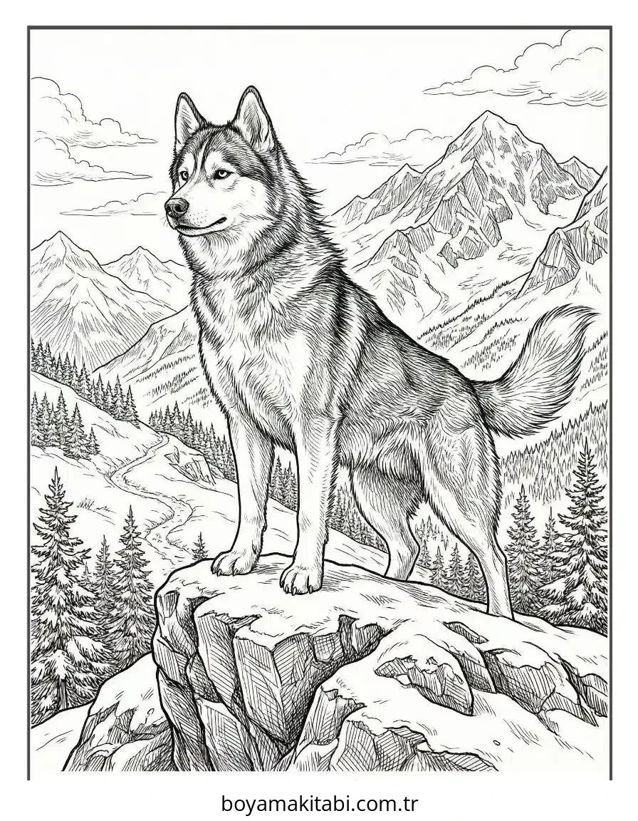 Husky boyama sayfası – eğlenceli etkinlik, el becerilerini geliştirir